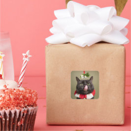Frohe Weihnachten für alle Katzen unter Mistletoe Quadratischer Aufkleber