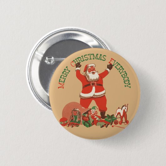 Frohe Weihnachten für alle! Vintager Weihnachtsman Button (Vorne & Hinten)
