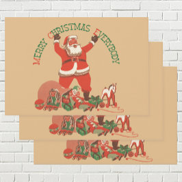 Frohe Weihnachten für alle! Vintager Weihnachtsman Geschenkpapier Set