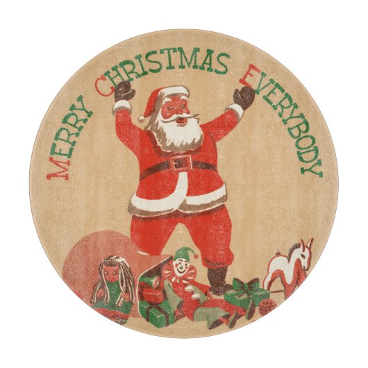 Frohe Weihnachten für alle! Vintager Weihnachtsman Schneidebrett (Vorderseite)