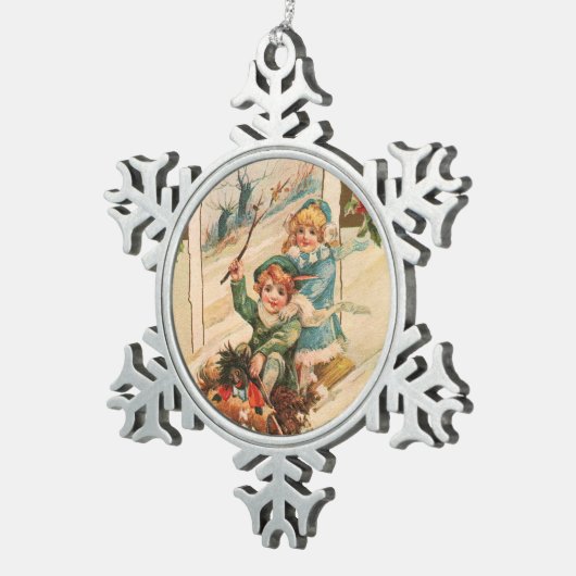 Frohe Weihnachten für dich Schneeflocken Zinn-Ornament (Rechts)