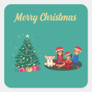 FROHE WEIHNACHTEN FÜR DIE FAMILIE QUADRATISCHER AUFKLEBER