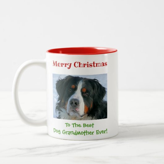 Frohe Weihnachten für Großmutter vom Hund Zweifarbige Tasse (Links)