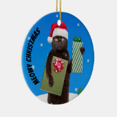 Frohe Weihnachten für jeden schwarzen Katze mit Ge Keramik Ornament (Rechts)