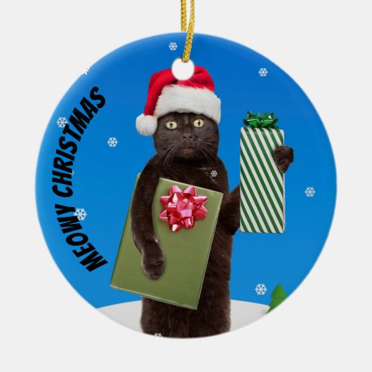 Frohe Weihnachten für jeden schwarzen Katze mit Ge Keramik Ornament (Vorne)