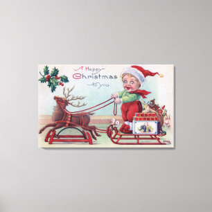 Frohe Weihnachten für YouBoy auf einem Schlitten Leinwanddruck