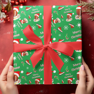Frohe Weihnachten Fußball mit Snack Food Muster Geschenkpapier
