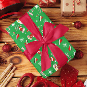 Frohe Weihnachten Fußball mit Snack Food Muster Geschenkpapier Set