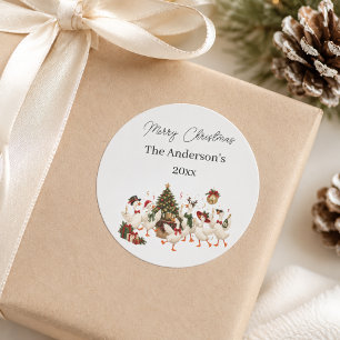 Frohe Weihnachten Gänsefamilien-Party Aquarell Runder Aufkleber