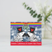 Frohe Weihnachten Gay Parrots unter dem Mistleton Postkarte (Stehend Vorderseite)