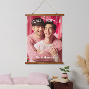 Frohe Weihnachten Gay Retro Rosa Benutzerdefinie Wandteppich Mit Holzrahmen