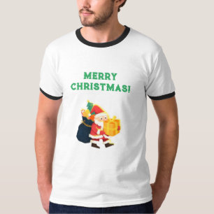Frohe Weihnachten Gedruckte Wünsche Feier Ringer T-Shirt