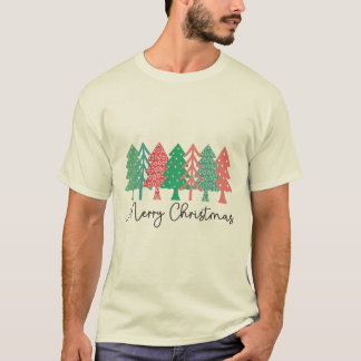 Frohe Weihnachten - Gemusterte Bäume T-Shirt