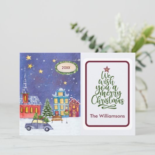 Frohe Weihnachten gemütliche Dorfbewohner Szene We Karte (Stehend Vorderseite)