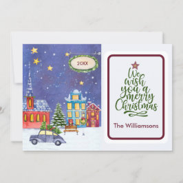 Frohe Weihnachten gemütliche Dorfbewohner Szene We Karte