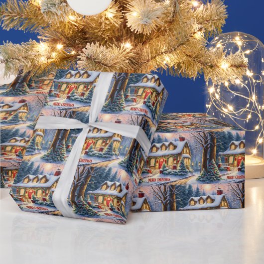 Frohe Weihnachten Gemütliche Vintage Hütte im Wald Geschenkpapier (Feiertage)