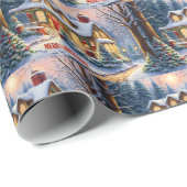 Frohe Weihnachten Gemütliche Vintage Hütte im Wald Geschenkpapier (Rolleneckpunkt)