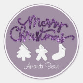 Frohe Weihnachten Gerahmt Tree Name Gold Smoky Lil Runder Aufkleber (Vorderseite)