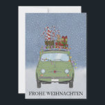Frohe Weihnachten German Christmas Green Fiat 500<br><div class="desc">Frohe Weihnachten Deutsche Weihnachtskarte Klassik Itaian Fiat 500 auf einem schneebedeckten, handbemalten Aquarell. Frohe Weihnachten! Überraschen Sie Ihre nächste und liebste, Ihre Freunde, Kollegen, Nachbarn oder sogar Ihren Chef mit einer speziellen Karte. Viele verschiedene Designs stehen zur Verfügung: von einer modernen Collage-Fotokarte über die Mischung von Ornamenten und Winterlandschaften bis...</div>