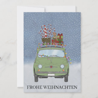 Frohe Weihnachten German Christmas Green Fiat 500