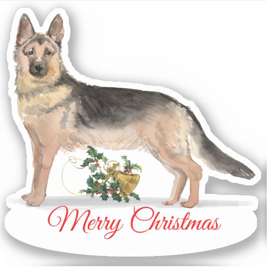Frohe Weihnachten German Shepherd Custom-Cut Vinyl Aufkleber (Vorderseite)