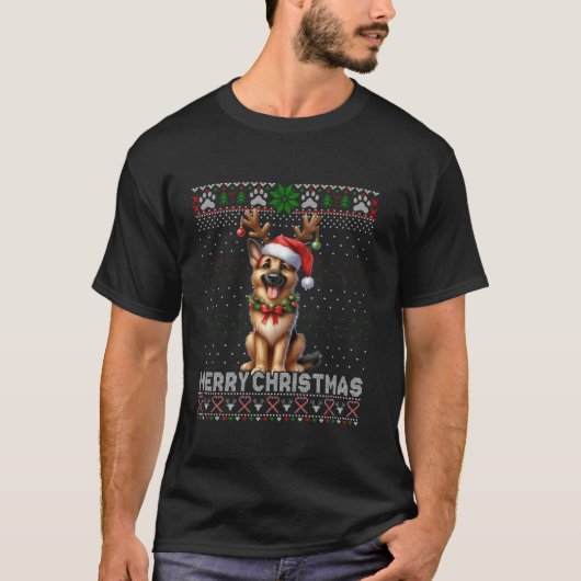 Frohe Weihnachten German Shepherd Dog Lover Ugly X T-Shirt (Vorderseite)
