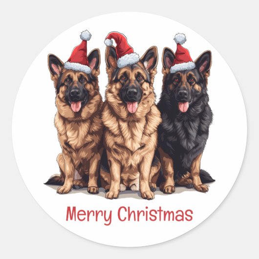 Frohe Weihnachten German Shepherd Santa Dogs Runder Aufkleber (Vorderseite)