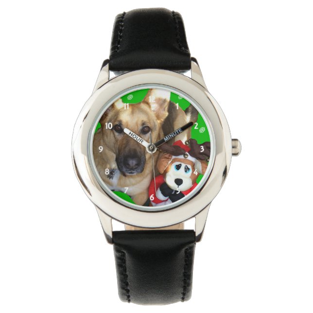 Frohe Weihnachten German Shepherd Watch Armbanduhr (Vorderseite)