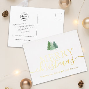 Frohe Weihnachten Geschäft Logo Tannenbäume Gold Folien Feiertagspostkarte