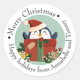 Frohe Weihnachten Geschenkaufkleber mit Pinguin Runder Aufkleber