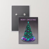 Frohe Weihnachten. Geschmückter Baum mit Geschenke Button (Vorderseite/Rückseite)