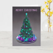 Frohe Weihnachten. Geschmückter Baum mit Geschenke Karte (Gelbe Blume)
