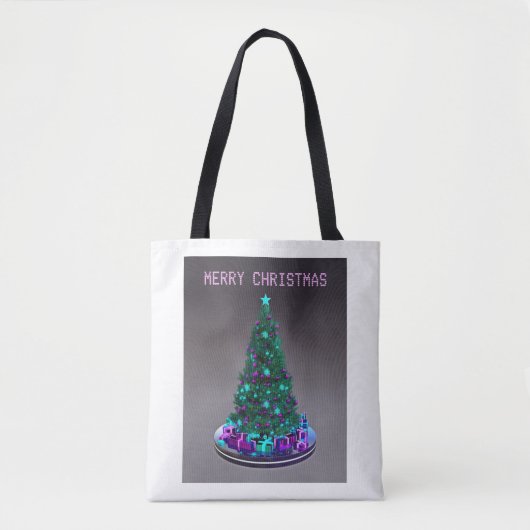 Frohe Weihnachten. Geschmückter Baum mit Geschenke Tasche (Vorderseite)