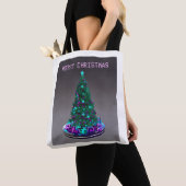 Frohe Weihnachten. Geschmückter Baum mit Geschenke Tasche (Von Nahem)