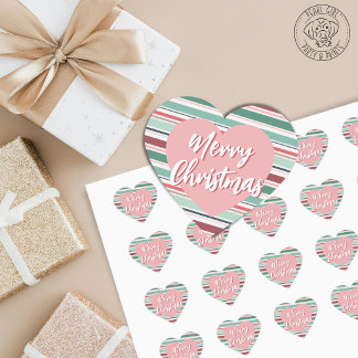 Frohe Weihnachten gestreift Herz-Aufkleber