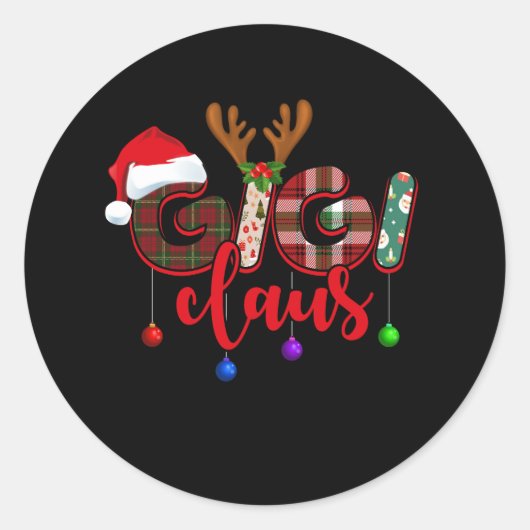 Frohe Weihnachten Gigi Claus Kariert Santa Claus H Runder Aufkleber (Vorderseite)
