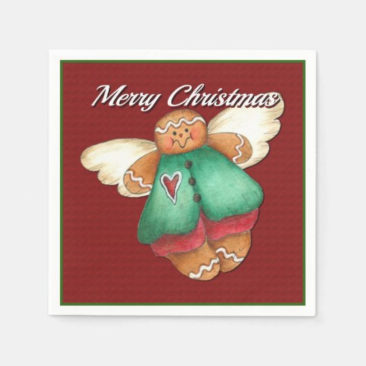 Frohe Weihnachten Gingerbread Angel Red Napkins Serviette (Vorderseite)