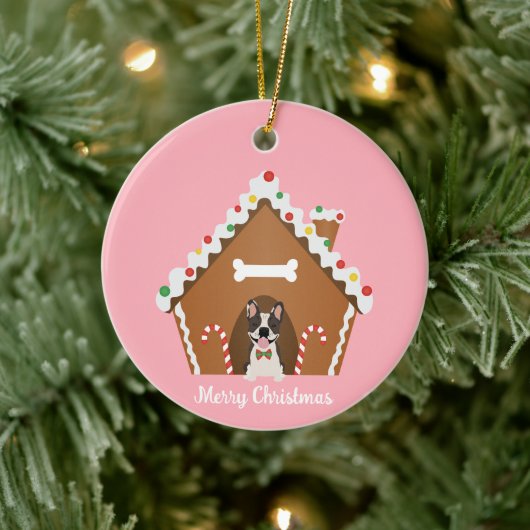 Frohe Weihnachten Gingerbread Dog House Keramik Ornament (Baum)