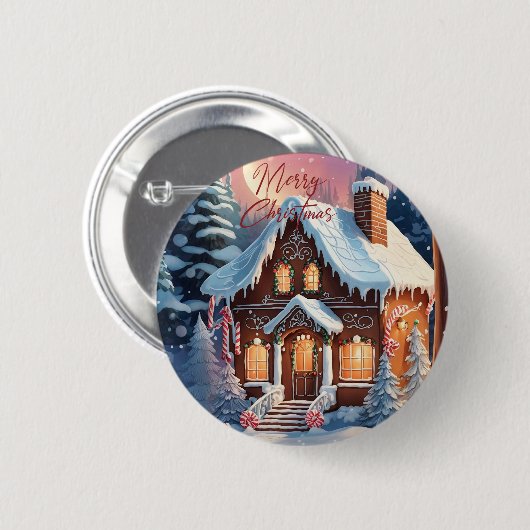 Frohe Weihnachten Gingerbread House Button (Vorne & Hinten)