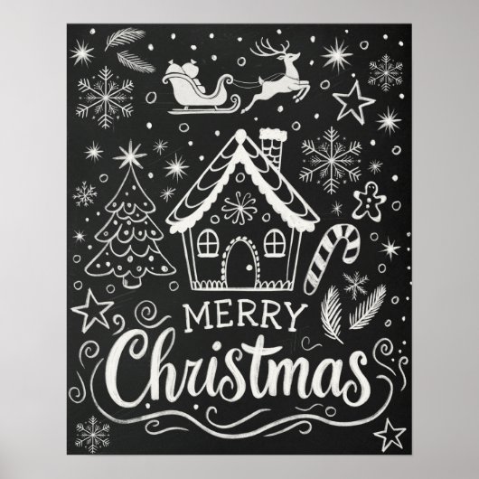 Frohe Weihnachten Gingerbread House Chalkboard Poster (Vorne)