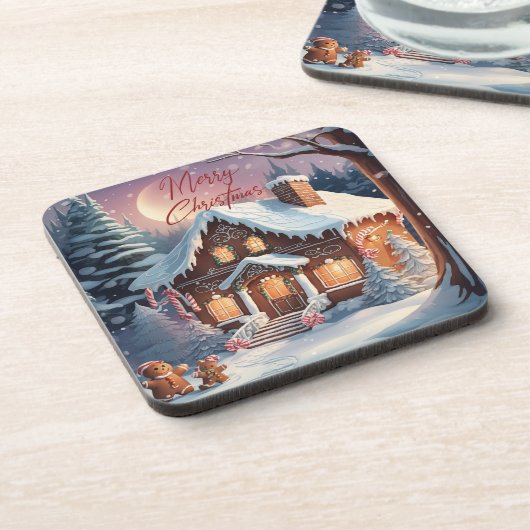 Frohe Weihnachten Gingerbread House Holiday Getränkeuntersetzer (Linke Seite)