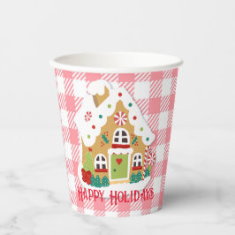 Frohe Weihnachten Gingerbread House Pink Gingham Pappbecher