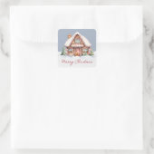 Frohe Weihnachten Gingerbread House Quadratischer Aufkleber (Tasche)