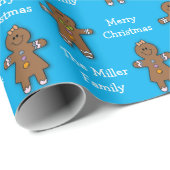 Frohe Weihnachten Gingerbread Man Blue Custom Geschenkpapier (Rolleneckpunkt)
