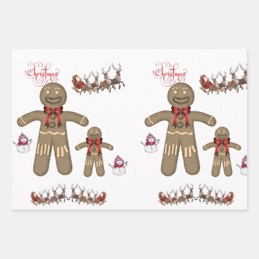 Frohe Weihnachten Gingerbread Man Geschenkpapier Set (Vorderseite 3)