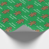 Frohe Weihnachten Gingerbread Man Green Custom Geschenkpapier (Ecke)