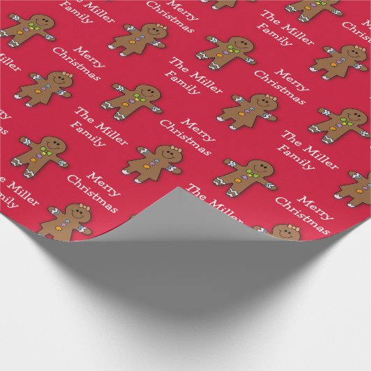 Frohe Weihnachten Gingerbread Man Red Custom Geschenkpapier (Ecke)