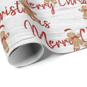 Frohe Weihnachten Gingerbread Mann auf Birch Geschenkpapier (Rolleneckpunkt)