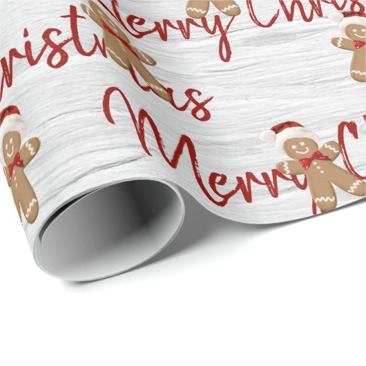 Frohe Weihnachten Gingerbread Mann auf Birch Geschenkpapier (Rolleneckpunkt)