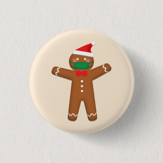 Frohe Weihnachten Gingerbread Mann in Gesicht Mask Button (Vorderseite)